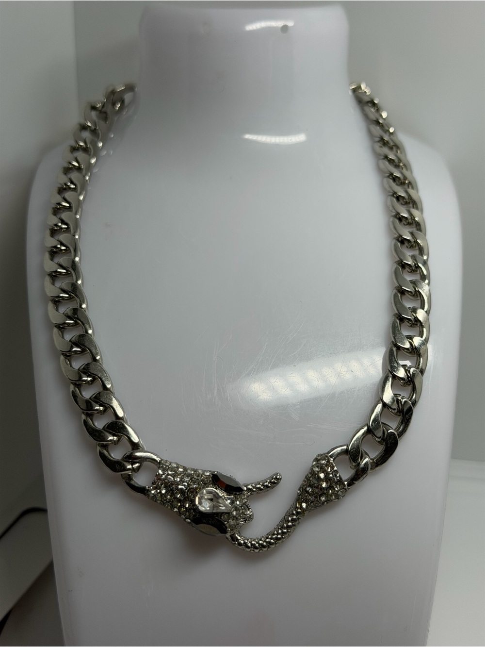 Snake Head Chain Necklace in Stainless Steel Silver color